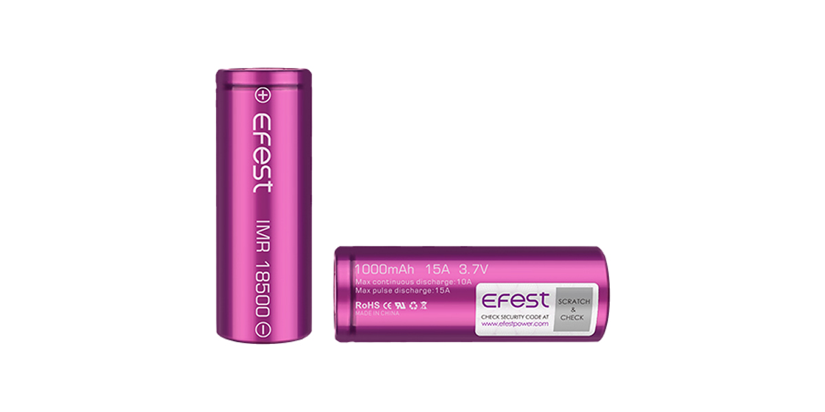 Efest IMR 18500 1000mAh 15A flat top battery